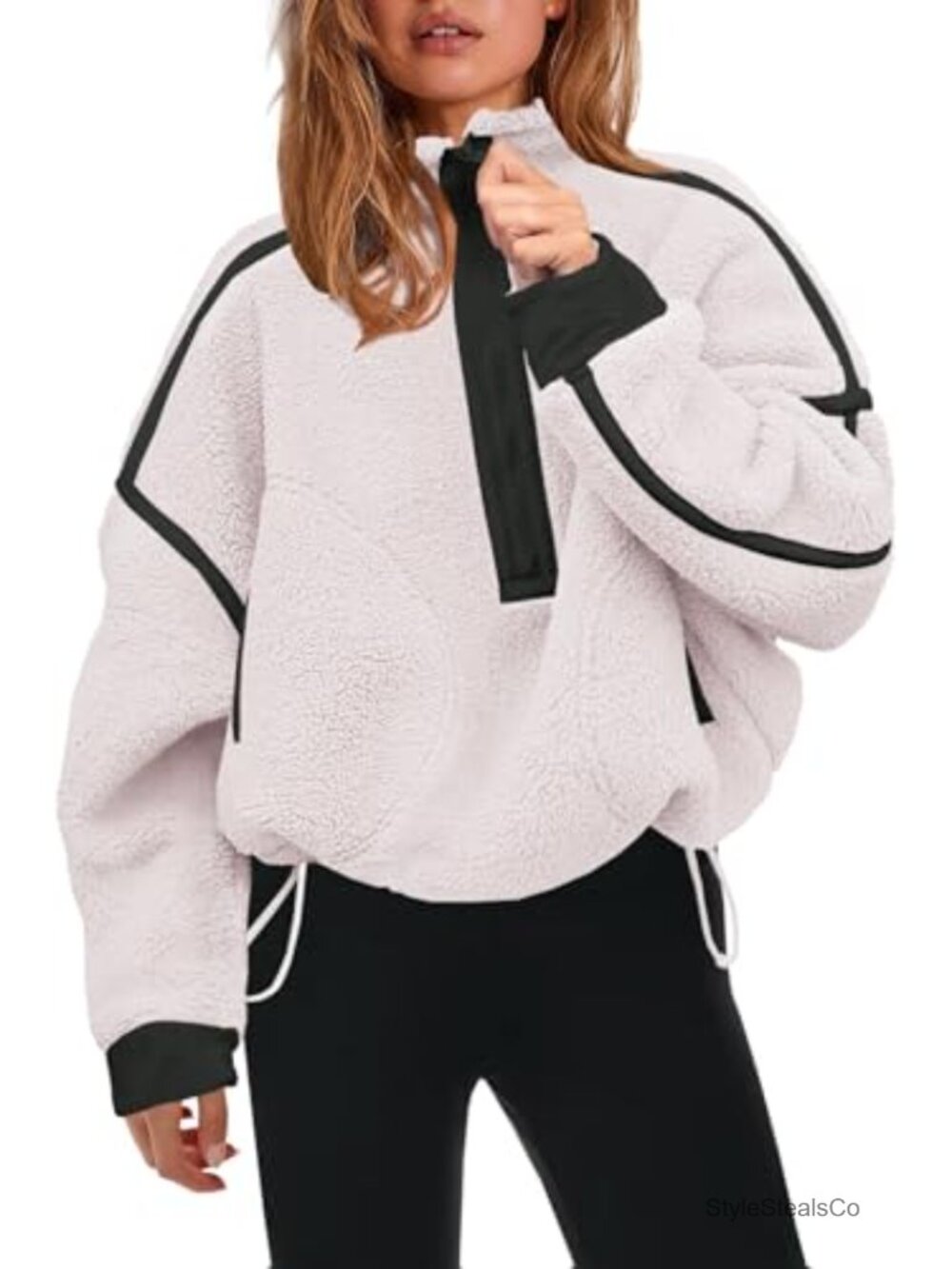 Women's Half Zip Fleece Pullover Sherpa Jacket W/ Zipper Pockets